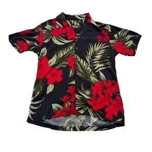 Favant Floral Palm Rayon Hawaiian Shirt Men's S Black Red Green Aloha